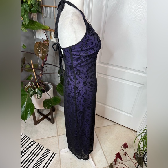 Byer Too Purple Halter Maxi Dress | Floral Burnout | Size M | USA Made - Picture 5 of 9